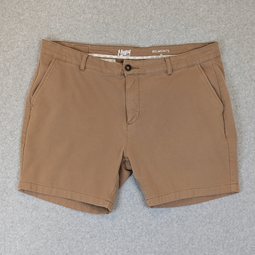 Mugsy Belmonts Chino Shorts Men's 40 Khaki Tan 7" Stretch Flat Front K6CNBG